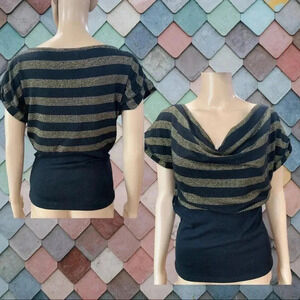 Vintage sexy new wave disco 80’s gold lamé black slouchy sweater top-L